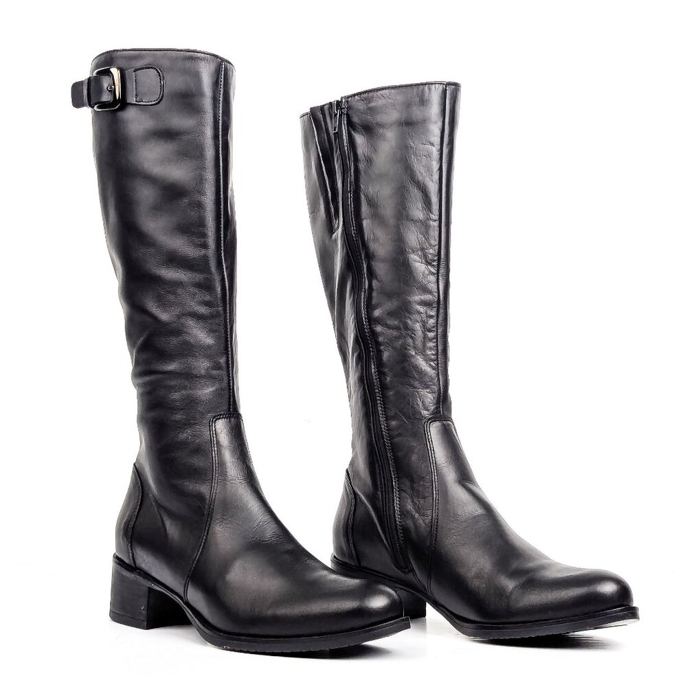 La Canadienne Women Poppie Buckle Riding Black Leather Winter Boots size 9.5